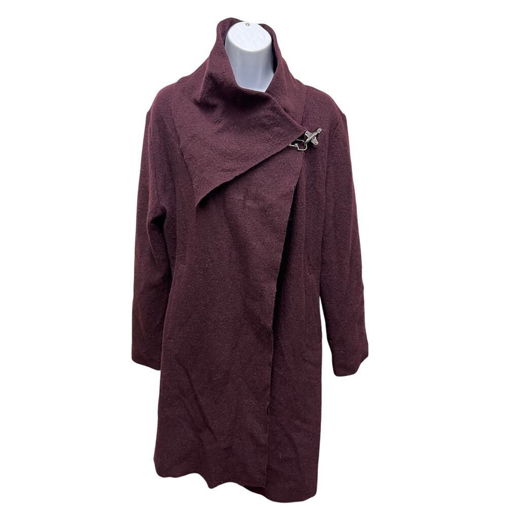 NorthStyle SZ S Purple 100% Wool Long Coat Asymmetrical Collar Toggle Front